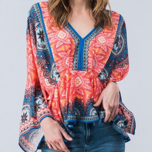 Boho Print  Dolman Sleeve Top - Picture 2 of 4